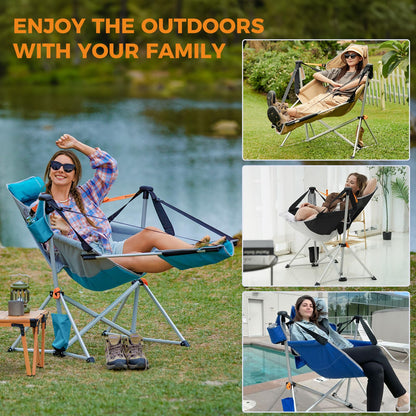 KingCamp Hammock Chair with Footrest, Swinging Portable Folding Camping Chairs for Adults MAX 400lbs Heavy Duty Foldable Oversized Rocker with Cup Holder Pillow for Outdoor Beach Patio Sport Lawn