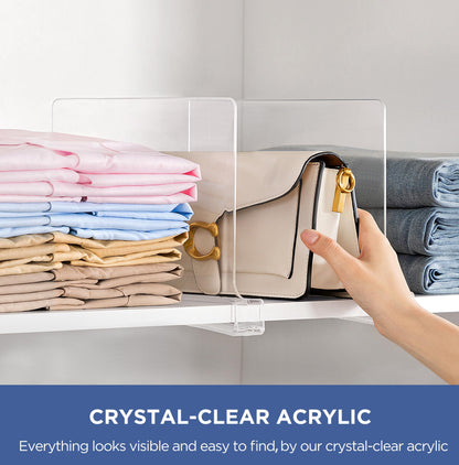 HBlife 6 Pack Closet Organizers and Storage, Clear Shelf Dividers, Vertical Purse Organizer for Closet Perfect for Sweater, Shirts, Handbags in Bedroom and Kitchen, Acrylic Bookshelf for Organization