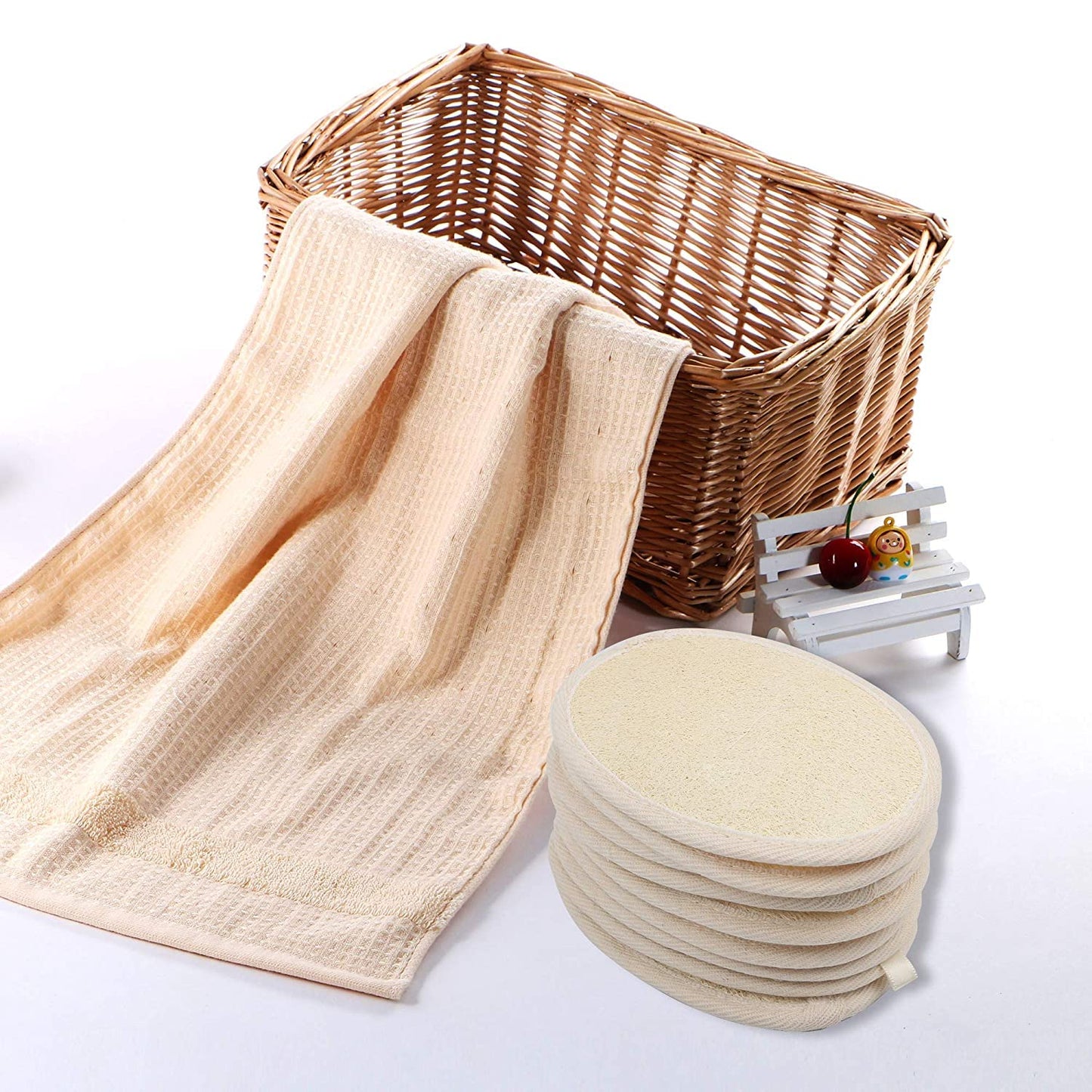 10-Pack Exfoliating Loofah Sponge Pads - Natural Luffa & Terry Cloth, Body Scrubbers for Shower & Bath Mooerca 1