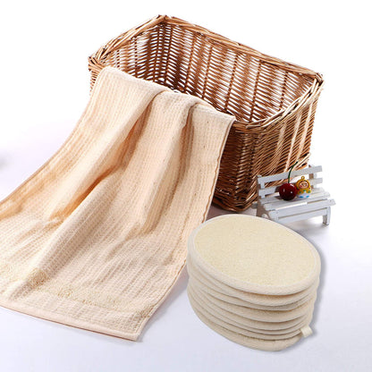 10-Pack Exfoliating Loofah Sponge Pads - Natural Luffa & Terry Cloth, Body Scrubbers for Shower & Bath Mooerca 1
