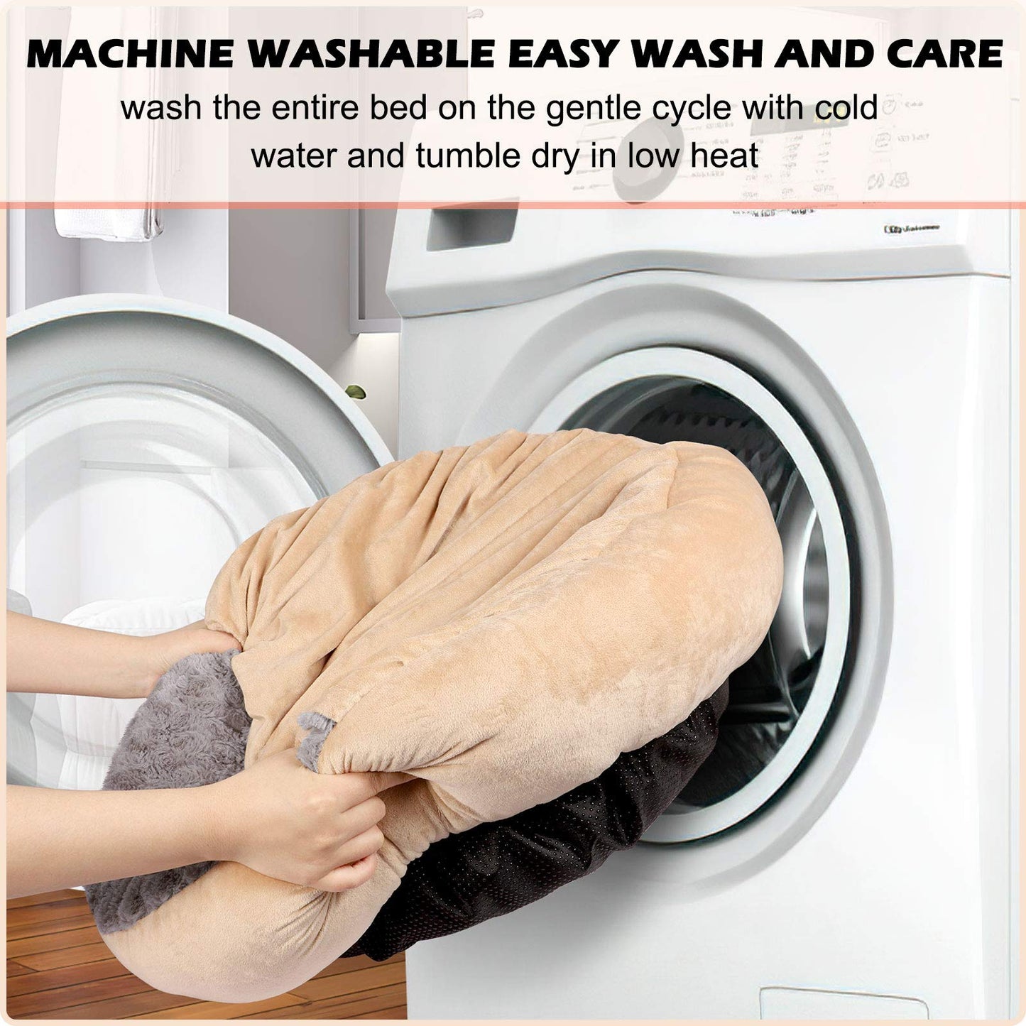 GASUR Small Dog & Cat Bed, 23'' Donut Pet Bed Mat with Hooded Blanket, Anti-Anxiety Burrow Cave Bed, Cozy Puppy Bed, Machine Washable, for Indoor Pets up to 20lbs