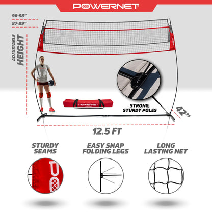 PowerNet Warm Up Net, Portable Volleyball Net for Backyard Games & Training, Indoor Outdoor Volleyball Practice Equipment, Foldable One Piece Quick Setup Frame
