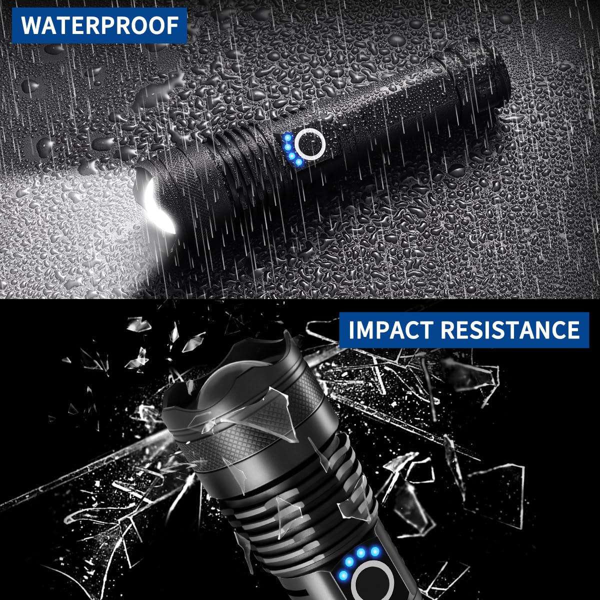 Flashlights High Lumens Rechargeable, 2Pack Rechargeable Flashlights, Super Bright Flashlight, 5Mode Tactical Flashlights High Lumens, LED Flashlight High Powered, Waterproof Flash Light LED