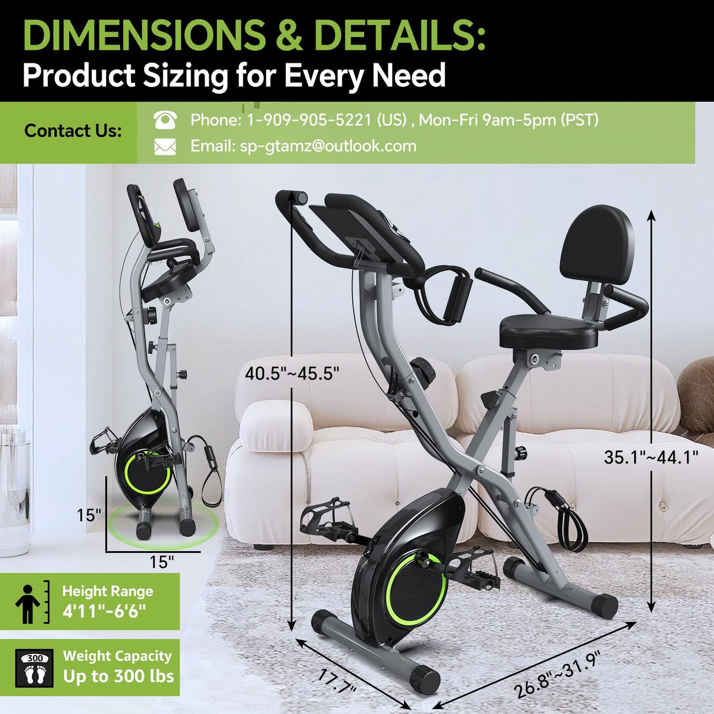 LINBOLUSA Indoor Exercise Bike for Seniors, 5 IN 1 Foldable Stationary Bike with 16-Level Magnetic Resistance and Tri-Position Ride, 300LBS Capacity, 5.5 LBS Flywheel, for Home Workout 817 Black