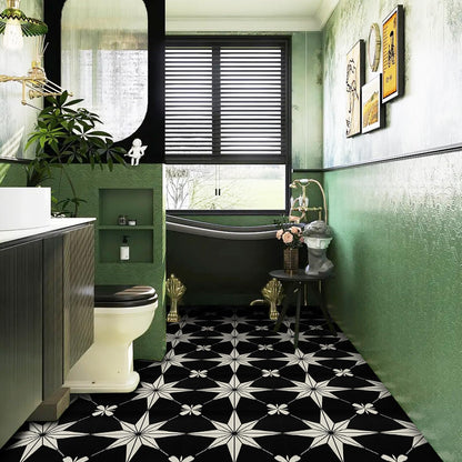 RomDeco Peel and Stick Floor Tiles: 10pc 11.81 * 11.81in Waterproof Vinyl Flooring Black and White, Easy to Install Self-Adhesive Tile Sticker for Bathroom, Kitchen, and Bedroom
