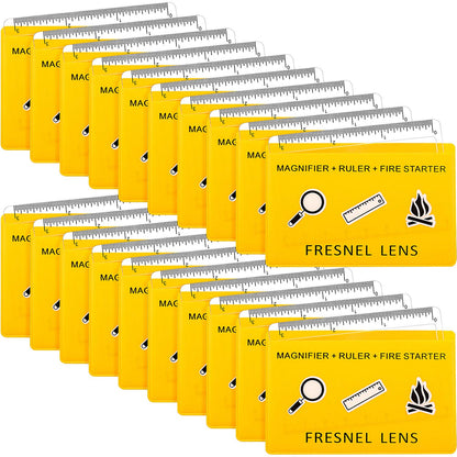 Frienda 20 Pieces Pocket Magnifying Glass Fresnel Lens Credit Card Pocket Magnifier Plastic Ruler Starting Solar Fire Emergency Bushcraft Outdoor Survival Leisure for Classroom Home Office