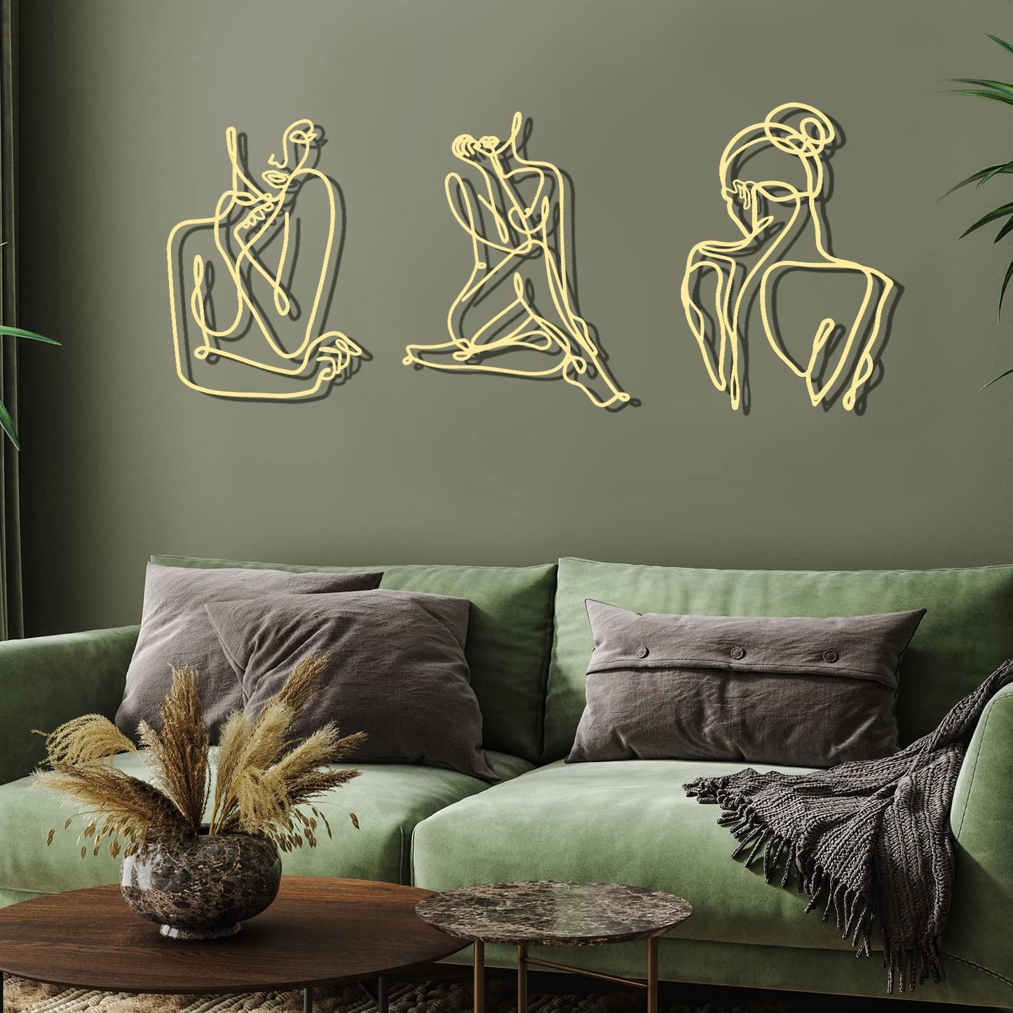 Photect 3 Pcs Metal Wall Art Decor Minimalist Abstract Woman Wall Art metal Modern Line Drawing Wall Art Decor Female Single Line Wall Home Hanging for Bedroom Bathroom Living Room, Gold (Elegant)
