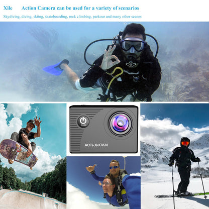 Xilecam Action Camera 1080P 30fps Sports Camera 40m/131ft Underwater Waterproof with 2 Batteries and Multi-Function Accessory