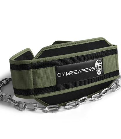 Gymreapers Dip Belt With Chain For Weightlifting, Pull Ups, Dips - Heavy Duty Steel Chain For Added Weight Training (Ranger Green)