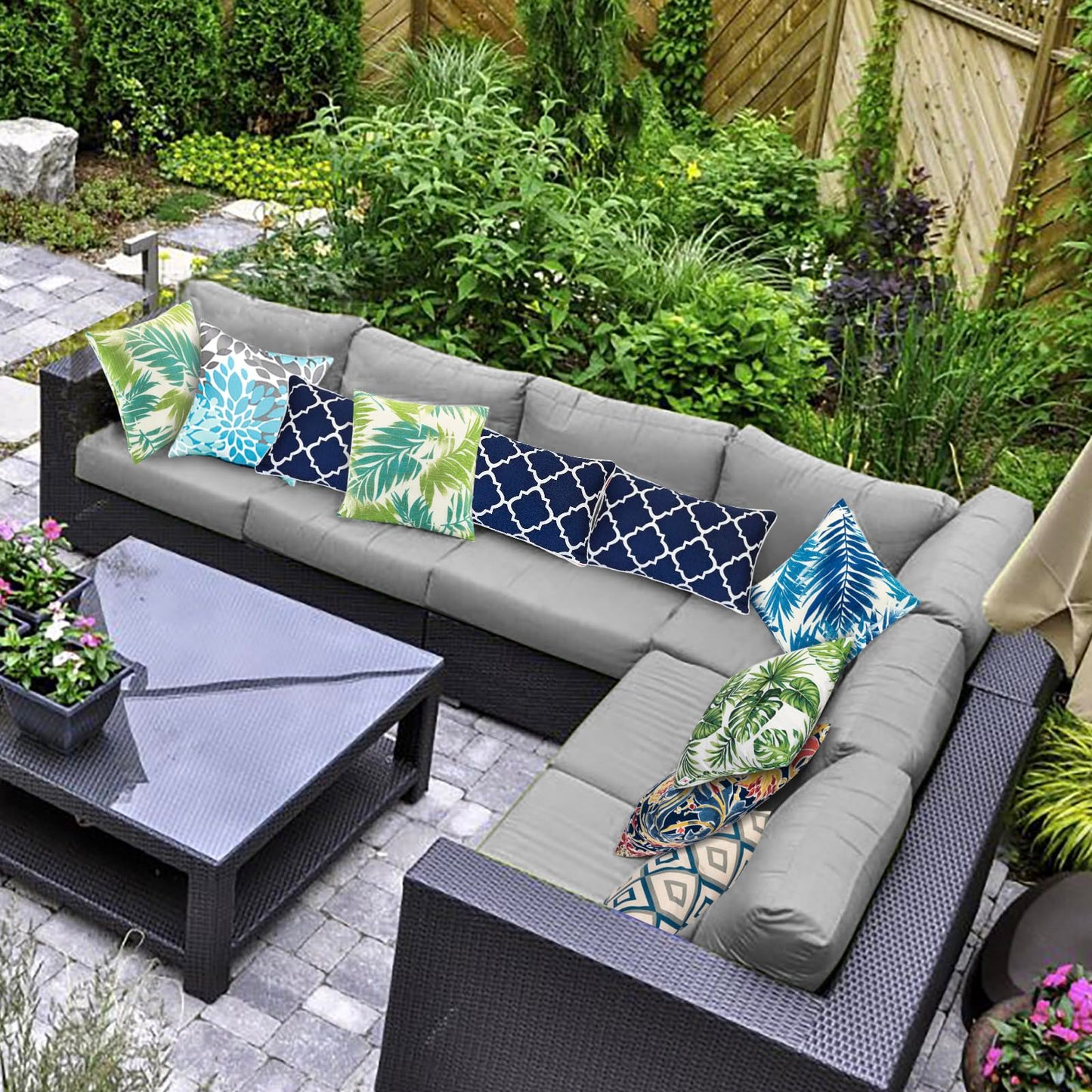 JMGBird Outdoor Waterproof Lumbar Pillows Set of 2 with Insert 12x20 Inch for Patio Furniture