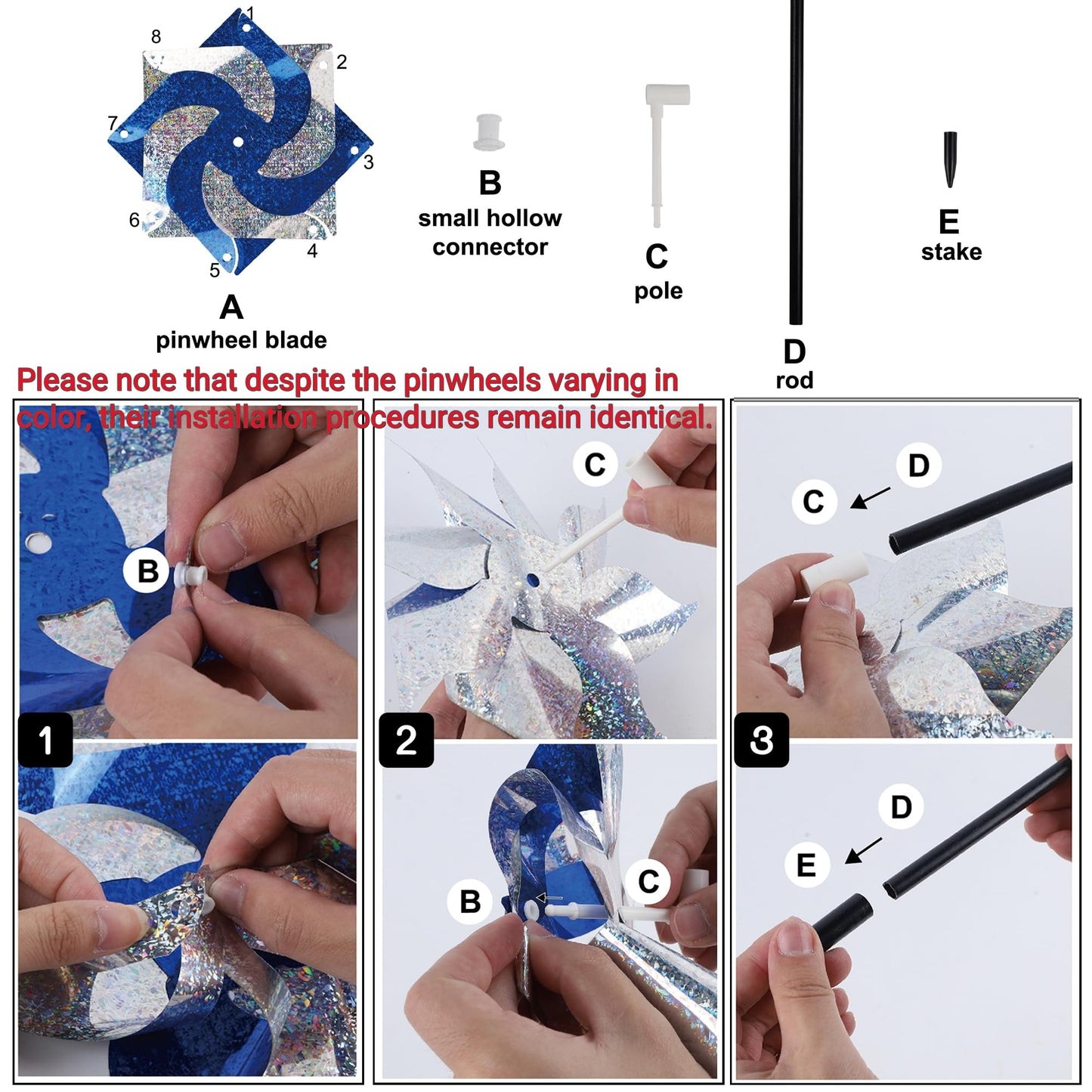 Hausse 10 Pack Reflective Pinwheels with Stakes (Assembly Required), Extra Sparkly Pin Wheel for Garden Decor, Bird Repellent Devices Deterrent to Scare Birds Away from Yard Patio Farm