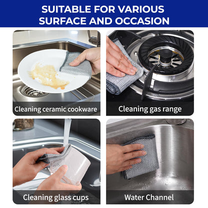 12 PCS New Upgrade 3-Layer Non-Scratch Multipurpose Steel Wire Dishcloths - Reusable Quick-Dry Odor-Free Scrub Cloths for Dishes, Kitchen Cleaning Cloths for Cookware, Sinks, Stove Tops 7.87“ x 7.87”