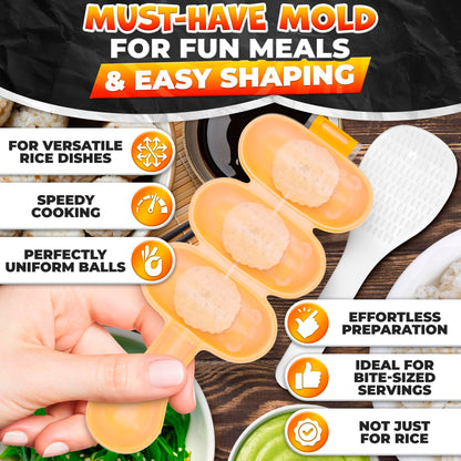 Rice Ball Mold Set (2 Pack) – Easy Rice Ball Maker, Sushi & Onigiri Maker with Paddle Spoon for Temari Sushi, Yaki-Onigiri, Omusubi – Fun Smiley Shape for Bento & Creative Meal Presentation