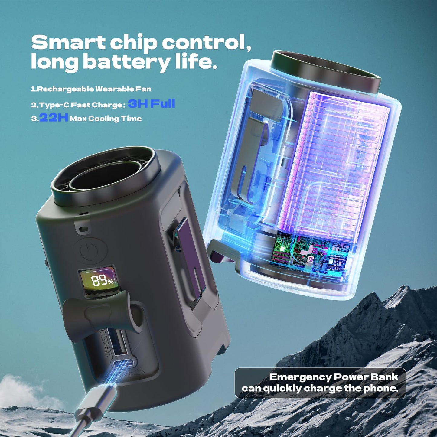 Portable Waist Fan, 4 Speeds 13000RPM Strong Airflow, belt fan with up to 22H of Working Time, Hands-Free Neck Fan, Rechargeable Wearable Personal Fan for Outdoor, Hiking,Jobsite, Farms