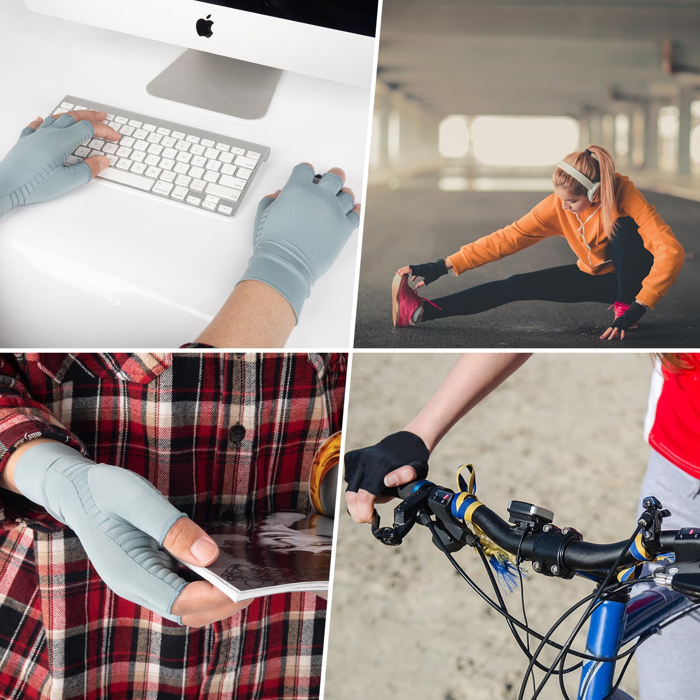 HENOTIC Copper Arthritis Gloves for Women Men, Fingerless Breathable & Moisture Wicking Arthritis Compression Gloves for Relieving Carpal Tunnel Aches, Rheumatoid Pains, Joint Swell Blue-Grey M