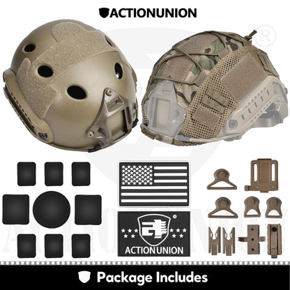 ACTIONUNION Airsoft Helmet Basic Set PJ Type Tactical Paintball Helmet (Medium, Tan)