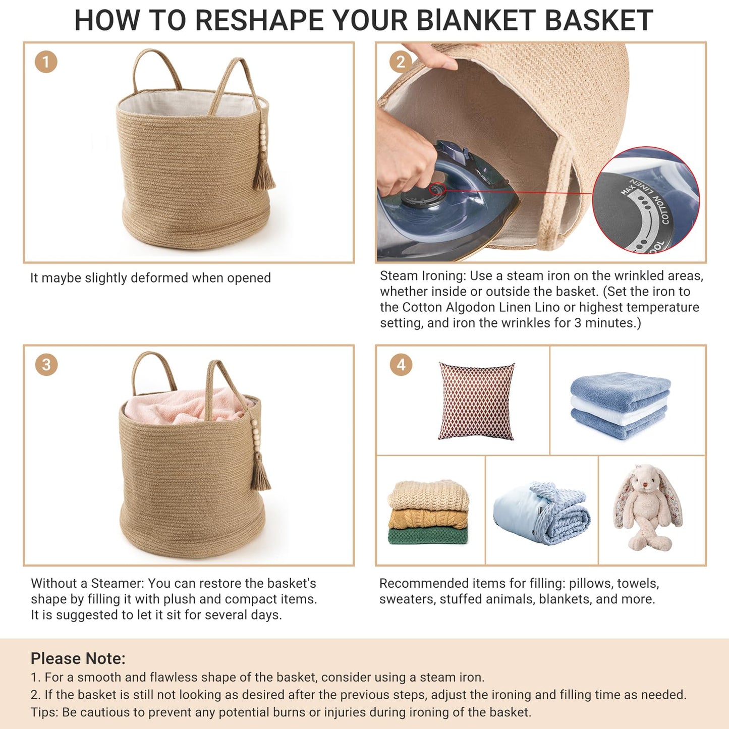 Mkono Tall Wicker Laundry Basket Woven Storage Basket Decorative Natural Rope Basket Wooden Bead Decoration for Blankets,Toys,Clothes,Shoes,Plant Organizer Bin with Handles Living Room 15" Wx17.7 L