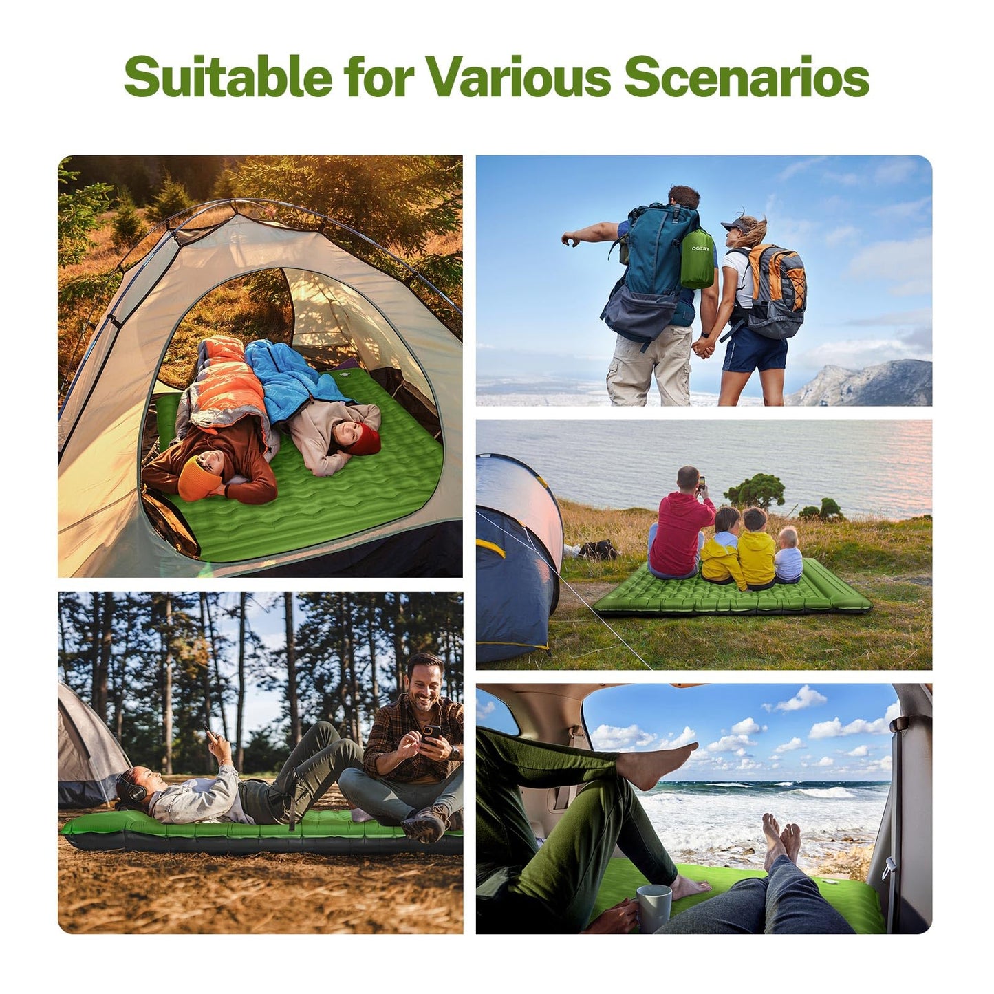 OGERY Sleeping Pad for Camping, 6" Extra-Thick Reinforced Camping Sleeping Pad with Pillows & Built-in Foot Pump, Ultralight Self Inflating Air Mattress Mat for Tent Hiking Essentials Gear