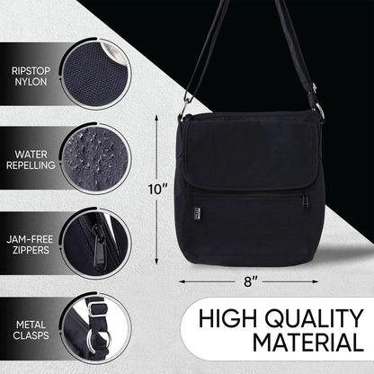 Peak Gear Crossbody Travel Purse with RFID Blocking Pocket and Lifetime Recovery Service. Versatile and Stylish Nylon Shoulder Bag | Black
