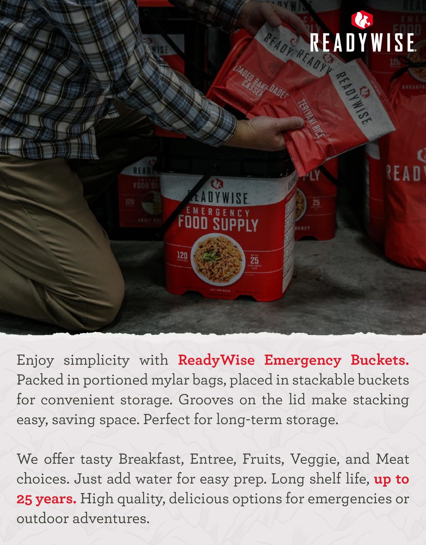 ReadyWise Prepper Pack Bucket - 52 Servings Emergency Food Supply, Survival Kit, Protein Meals, Dehydrated & Freeze Dried Food, Ready to Eat Camping Essentials, up to 25 Year Shelf Stable Life