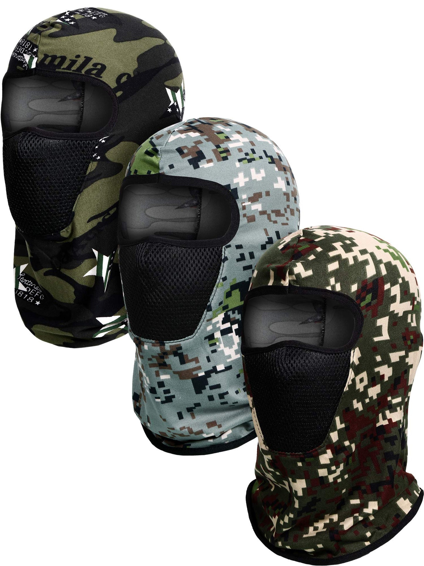 3 Pieces Camo Face Mask Balaclava Ski Mask Breathable Sun Protection Windproof for Men Motorcycle Outdoor Hunting(Mixed Camouflage, Camouflage Blue, Camouflage Navy Green)