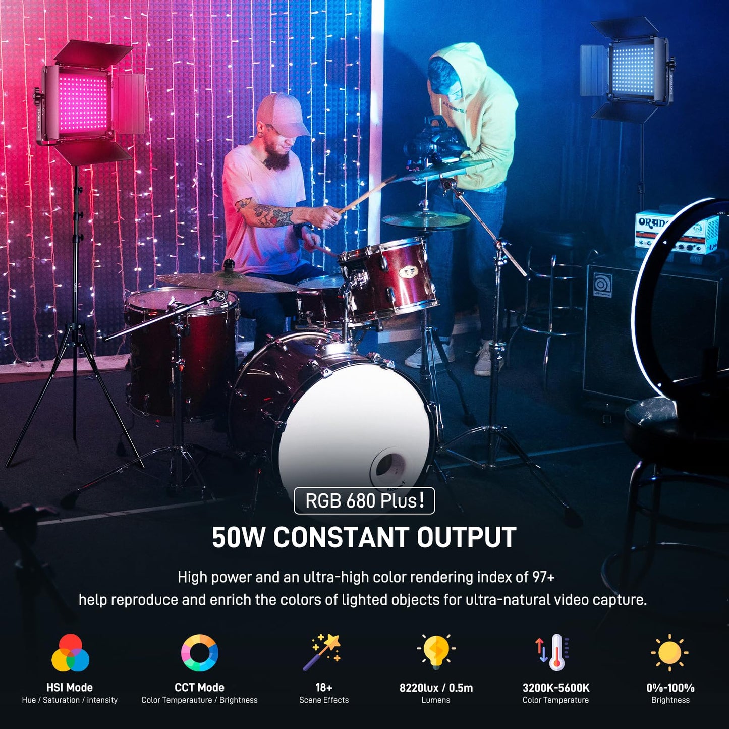 GVM RGB LED Video Light with Lighting Kits, 680RS 50W Led Panel Light with Bluetooth Control, 2 Packs Photography Lighting for YouTube Studio, Video Shooting, Gaming, Streaming, Conference