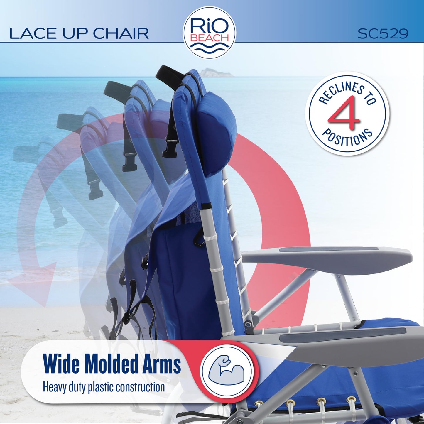RIO Gear Beach Lace-Up Suspension Folding Beach Chair, Navy , 44.7" x 25.5" x 26.5"