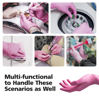 OriStout Disposable Gloves for Women, Pink Vinyl Gloves Disposable Latex Free for Cooking, Food Prep, Cleaning, Hair Dye, Tattoo, Medium Duty, Touch Screen, Small, 50 Pack