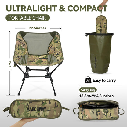 MARCHWAY Ultralight Folding Camping Chair, Heavy Duty Portable Compact for Outdoor Camp, Travel, Beach, Picnic, Festival, Hiking, Lightweight Backpacking (Camo)