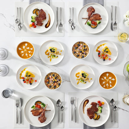 MALACASA 12 Pieces Porcelain Dinnerware Set, Modern White Dish Set for 4, Premium Serving Plates and Bowls Sets, Chip and Scratch Resistant Dishware Sets Kitchen Dishes Dining Ware Set, Series LEAH