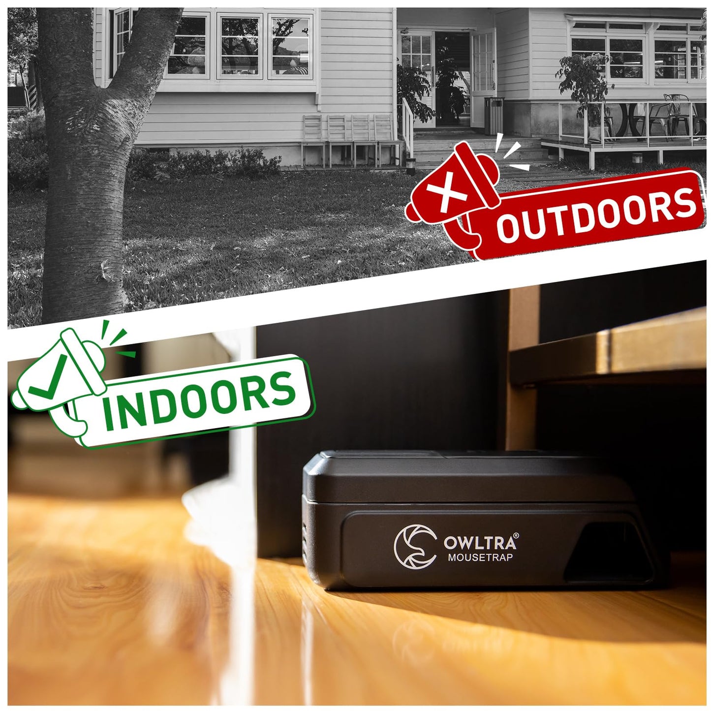 OWLTRA Indoor Electric Mouse Trap, Instant Eliminate Rodent Zapper with Pet Safe Trigger, Black, Small