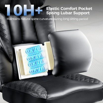 GTRACING Big and Tall Gaming Chair 400lbs Heavy Duty Office Chair with Foot Rest & Ergonomic Pocket Spring Lumbar Support, High Back 3D Saddle Shaped Cushion for Back Pain Relief, Matte-Black