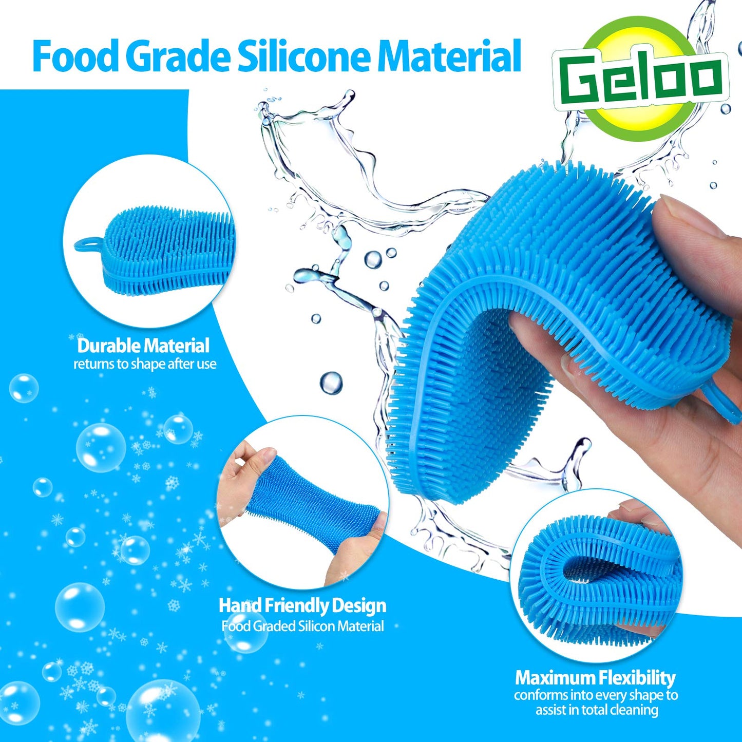 Geloo.Silicone Sponge Dish Brush, Double Sided Cleaning Brush for Dishes, Kitchen Gadgets and Accessories (3 Pack)