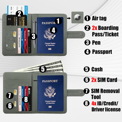GOAUS Passport Holder for Travel with Airtag Card Slots, Money Pocket, Women Men RFID Blocking Wallet Book Case Green