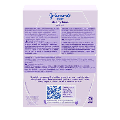 Johnson's Baby Sleepy Time Bedtime Gift Set with Relaxing NaturalCalm Aromas, Bedtime Baby Bath Shampoo, Wash & Lotion, Baby Bedtime Essentials, Hypoallergenic & Paraben-Free, 3 Items