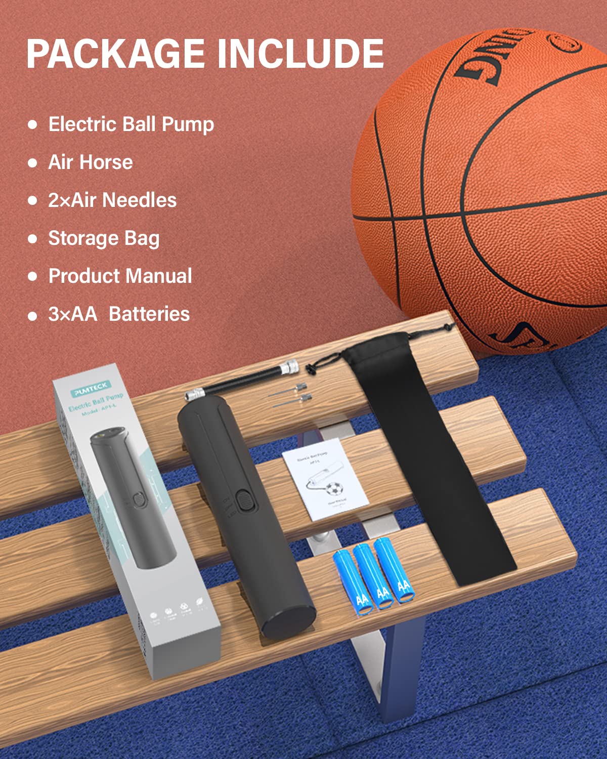 Pumteck Electric Air Ball Pump: Portable Fast Inflation Pump with LED Light for All Sports Balls Basketball Soccer Football Volleyball Exercise Accessories with 2 Needles and Storage Bag