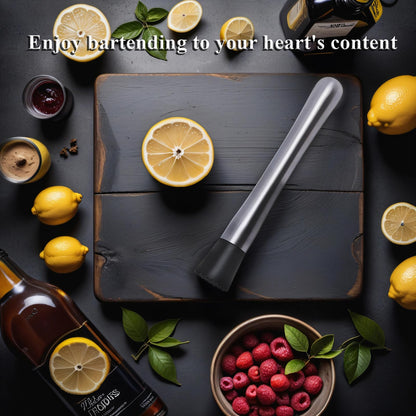 Ortarco 10 Inch Stainless Steel Muddler for Cocktail and 10 Inch Mixing Bar Spoon, 2 Pices Home Bar Tool Set