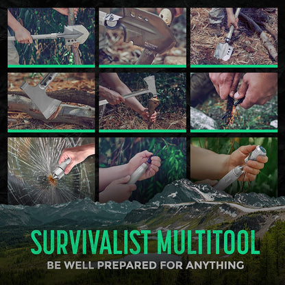 PATHWAY NORTH Survival Shovel and Camping Axe – Stainless Steel Tactical Survival Multi-Tool and Survival Hatchet Equipment for Outdoor Hiking Camping Gear, Hunting, Backpacking Emergency Kit(Silver)