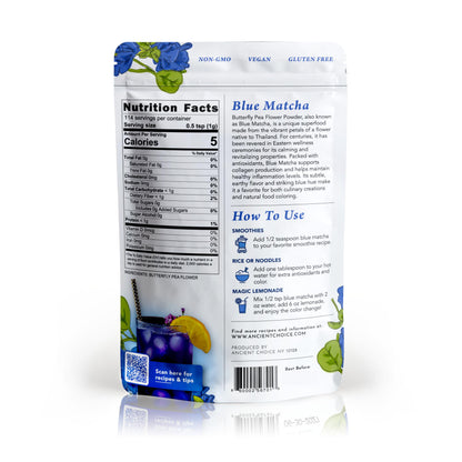 Ancient Choice - Butterfly Pea Flower Powder (4 ounce) | Blue Matcha Tea | Ceremonial (Highest) Grade | Adaptogenic Raw Culinary | Natural Food Coloring | Thai Non-GMO | Vegan