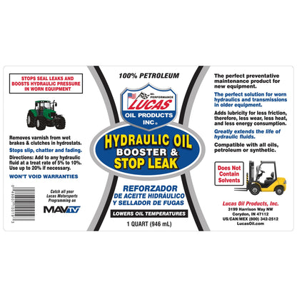 Lucas Oil 10019 Hydraulic Oil Booster and Stop Leak - 1 Quart, White, 32 Ounce