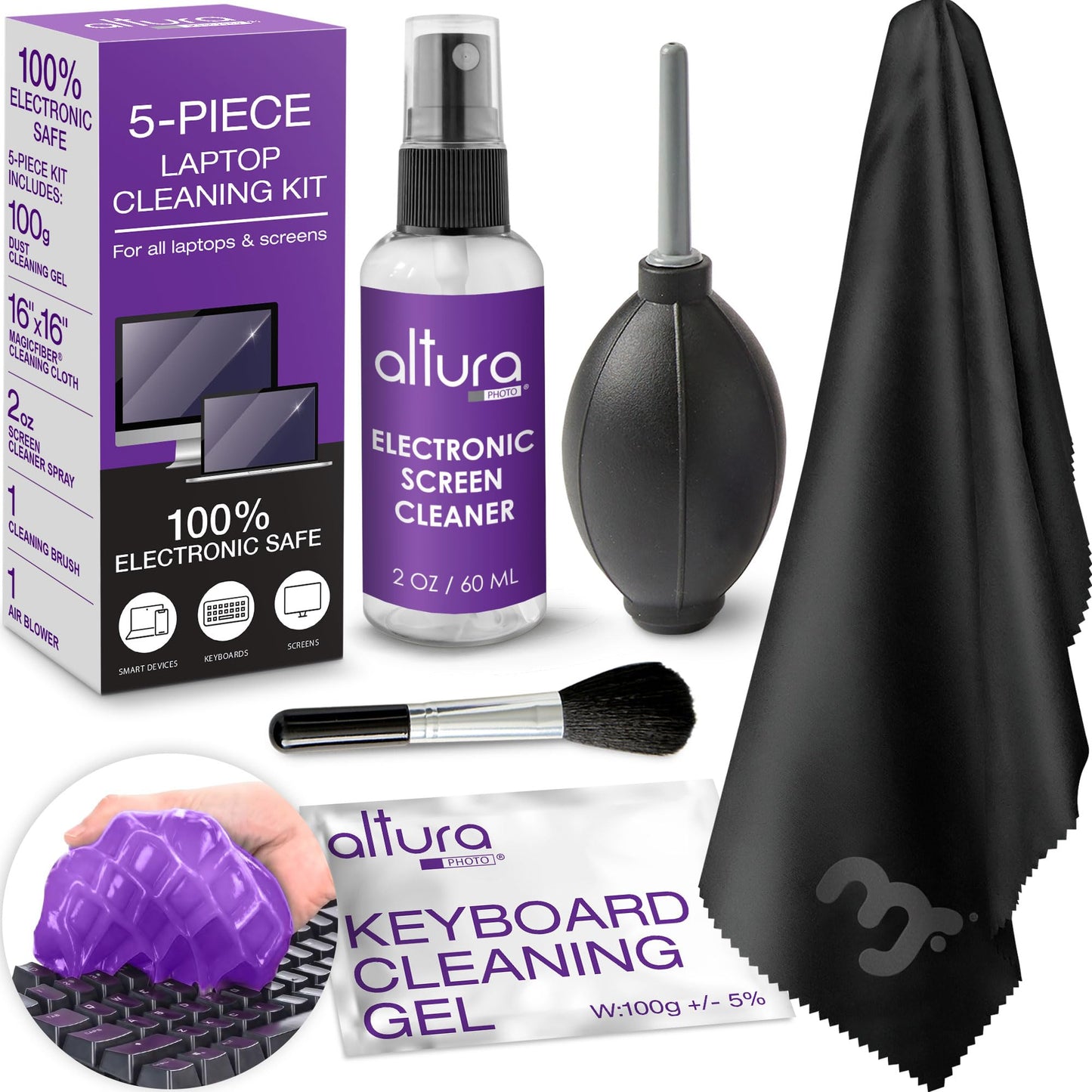 Laptop Computer Keyboard Cleaner - Screen Cleaning Kit All-in-One with Gel & Spray Solution for MacBook and Other Computers