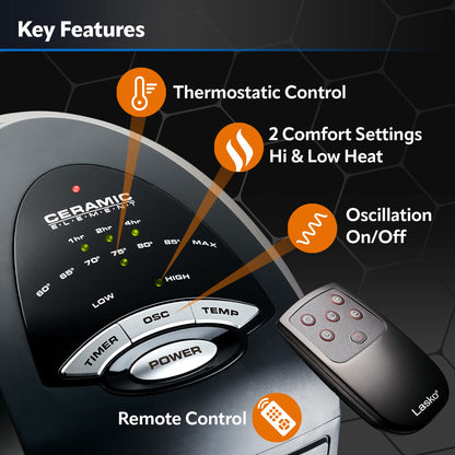 Lasko Tower Space Heater Indoor, Compact Electric Heaters for Indoor Use, Small Space Heater with Remote, Ideal Lasko Space Heaters for Indoor Use, 22.5 Inches, Grey/Black, 1500W, 751320