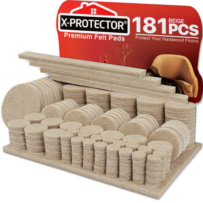 Felt Furniture Pads X-PROTECTOR 181 PCS Premium Furniture Pads - Felt Pads Furniture Feet Best Wood Floor Protectors - Protect Your Hardwood & Laminate Flooring!