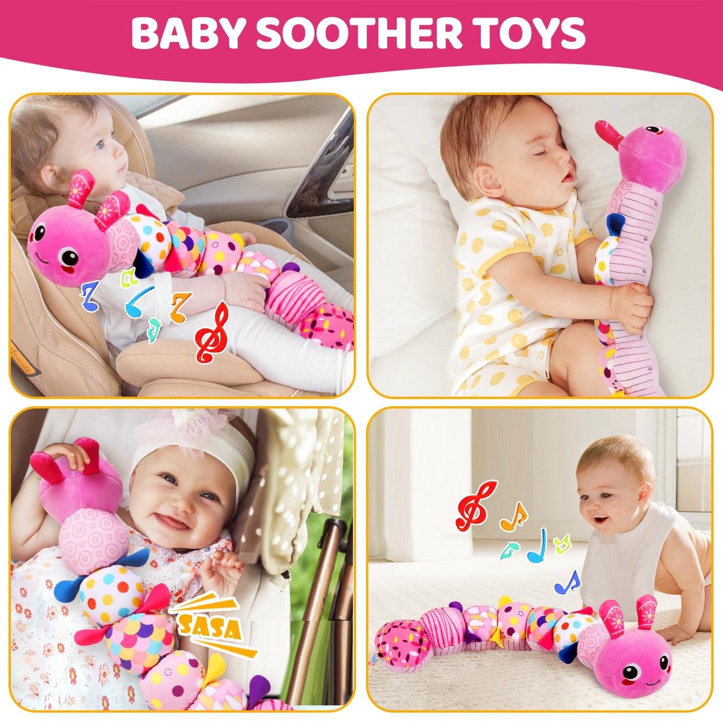 KMUYSL Baby Toys 0-6 6-12 Months, Sensory Music Animal Stuffed Toy for 0 1 2 3 4 5 6+ Months, Plush Toy with Crinkle and Rattles for Infant Newborn, Tummy Time Toys Gifts for 0-3-6-12 Month