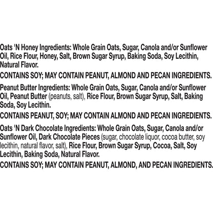 Nature Valley Crunchy Granola Bars Bulk Variety Pack, Oats 'n Honey, Peanut Butter & Oats 'n Dark Chocolate, 30 Two-Bar Wrapped Pouches (60 Bars Total), Whole Grain, No Artificial Flavors, 44.7 OZ