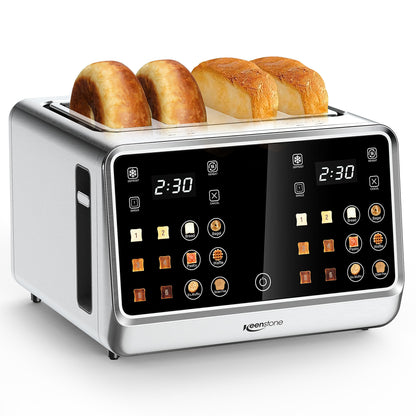 Keenstone Toaster 4 Slice, Digital Smart Toaster with TouchScreen, Dual Control Panel, Single Slot Toasting, Timer, Reheat & Defrost for Bagels, Bread, Waffles, Stainless Steel Kitchen Essentials