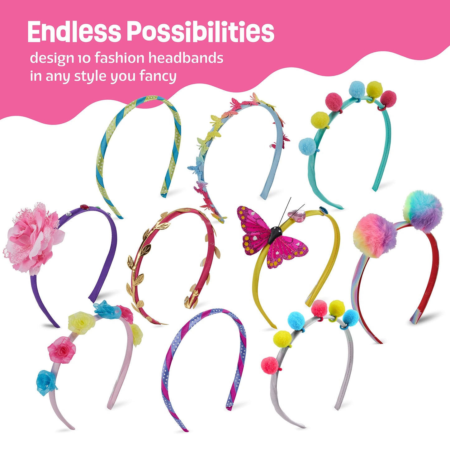 Pretty Me Headband Making Kit for Girls - Arts & Crafts Gift - Make Your Own Fashion Headbands for Kids - DIY Hair Accessories Set - Gift for Ages 5-12 Year Old Girl - Little Kids Art & Craft Gifts