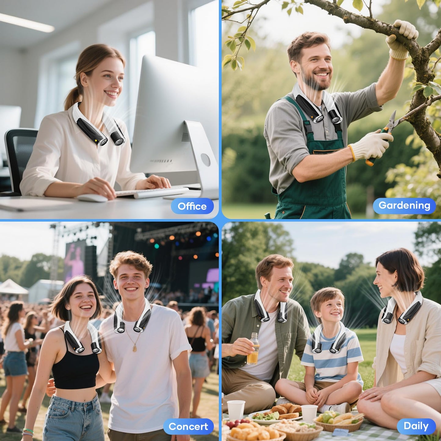 JIJ Neck Fan – Portable Neck Fan Rechargeable with 6 Adjustable Speeds, Neck Cooler with 360° Surround Breeze, Upgraded Long-lasting Wearable Fan for Hot Weather, Travel, Outdoor, Camping, Men & Women