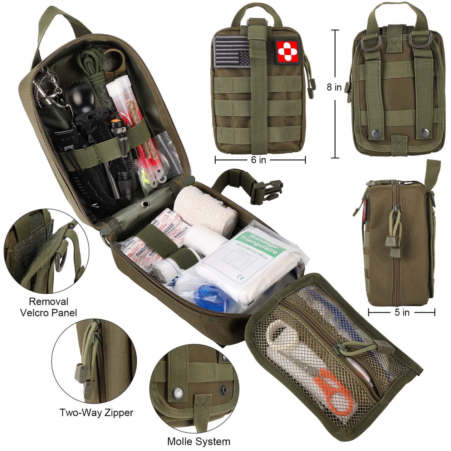 216 Pcs Survival First Aid kit, Professional Survival Gear Equipment Tools First Aid Supplies for SOS Emergency Hiking Hunting Disaster Camping Adventures (Green)