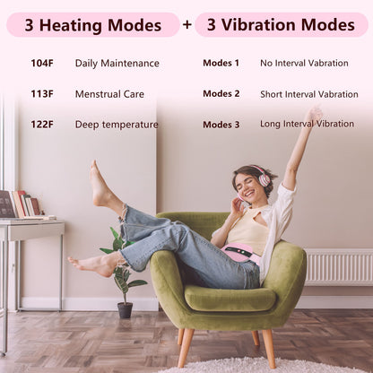 Portable Cordless Heating Pad, Heating Pad for Back Pain with 3 Heat Levels & 3 Vibration Massage Modes, Portable Electric Fast Heating Belly Wrap Belt for Women and Girl(Pink)